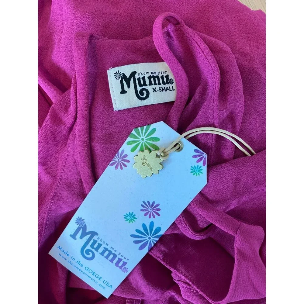 Show Me Your MuMu Bronte Maxi Dress Size XS Fuchsia Pop Pink Side Slits Chiffon - Picture 8 of 11